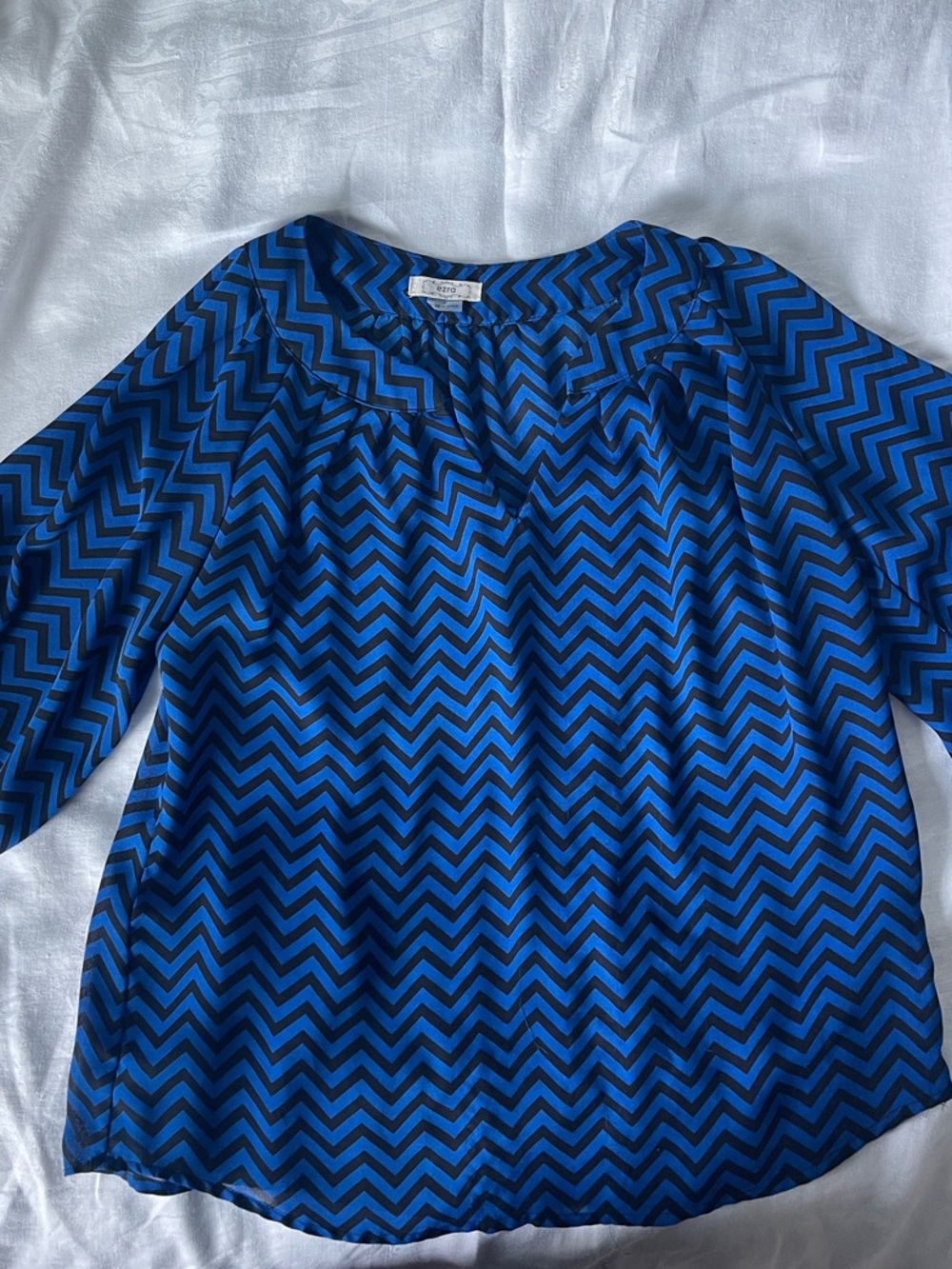 ezra Blue Chevron Peasant Blouse